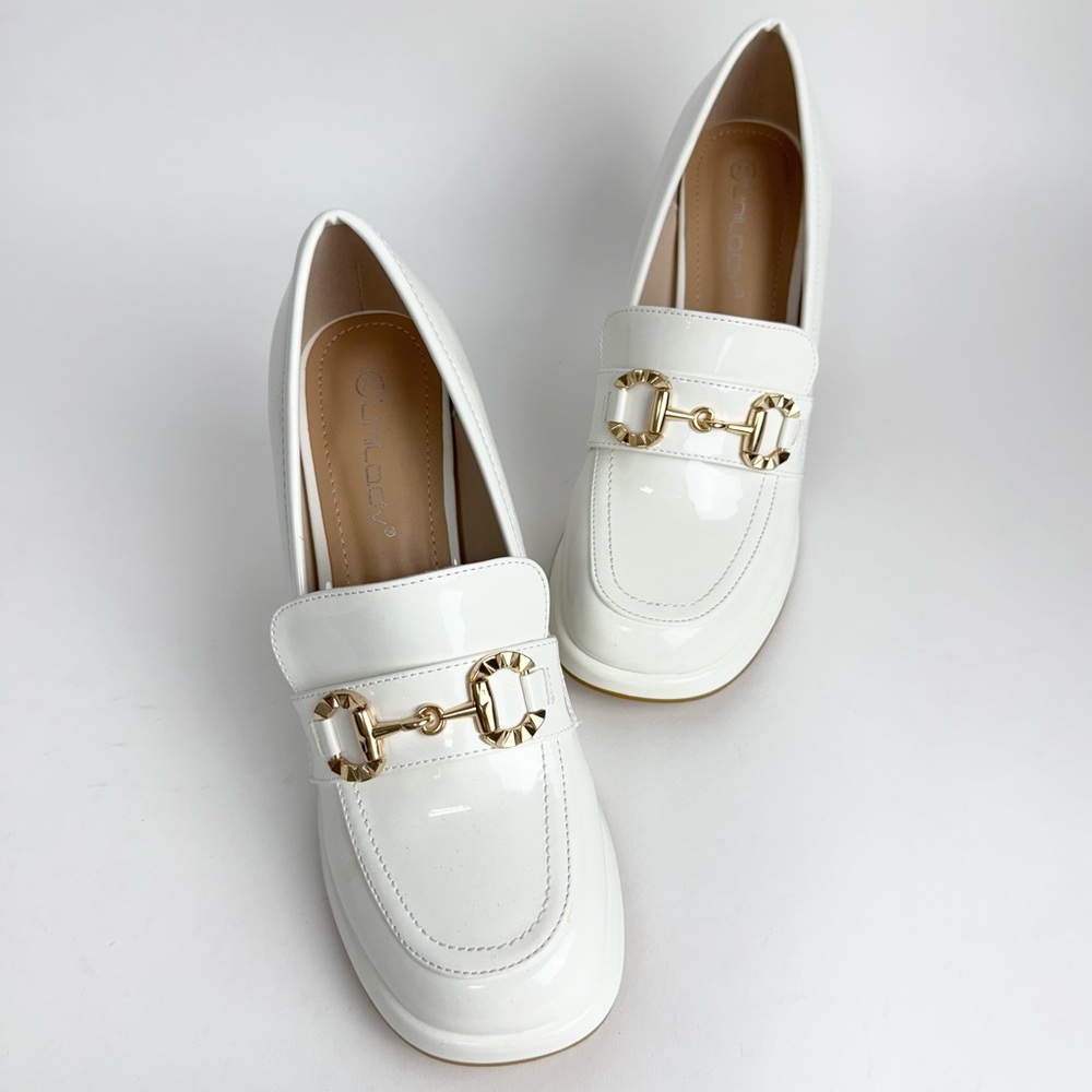 Elegant White Loafers with Gold Accents